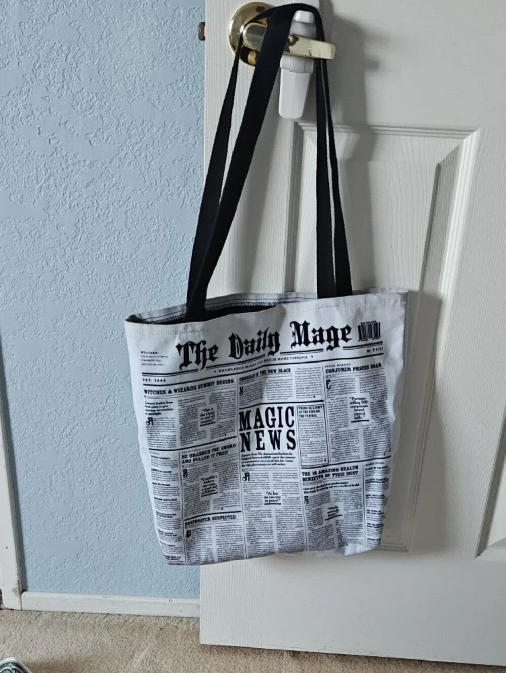 The Daily Mage 'Magic News' Newspaper Print Tote Bag - White & Black